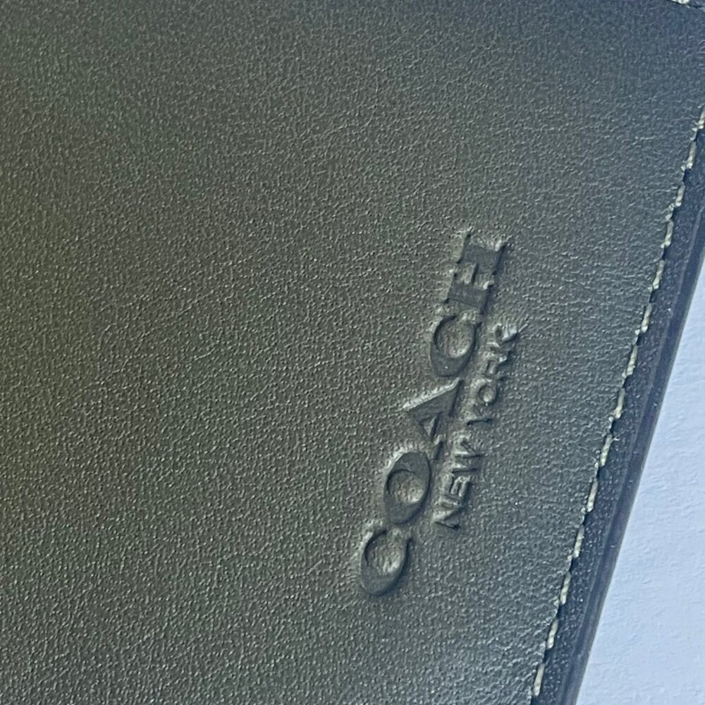 Coach Money Clip Card Case Mens Army Green Leather C6702 Wallet Compact - Picture 5 of 9